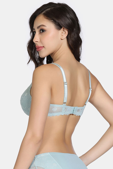 Zivame La Flamme Padded Plunge Wired Medium Coverage Lace Bra - Grey Mist — image 2